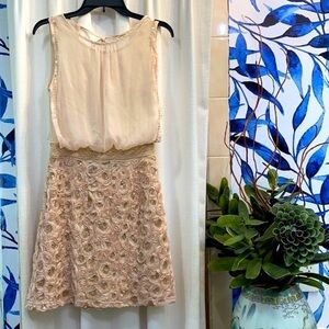 Ryu Cream & Beige Sequin Rosette Mini Dress Size Small